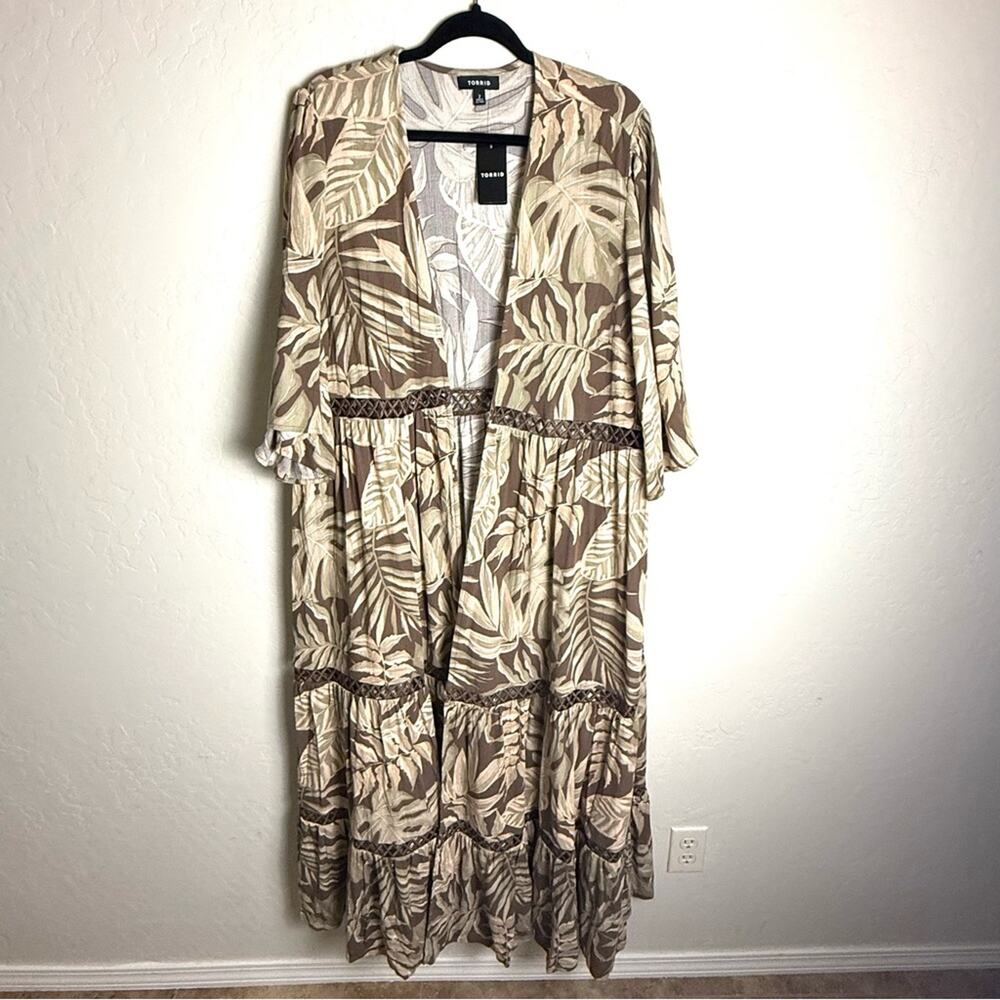 Torrid Brown Tropical Washable Gauze Maxi Kimono 2X NWT 43805675 - Picture 3 of 15